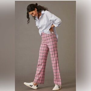 Maeve The Poppy full-length pink plaid pants size 4